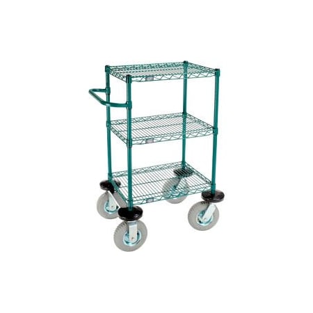 Gec Nexel 3 Shelf Cart, Poly-Green, 24"L x 18"W x 43"H, Pneumatic Rigid Casters SC1824NG3